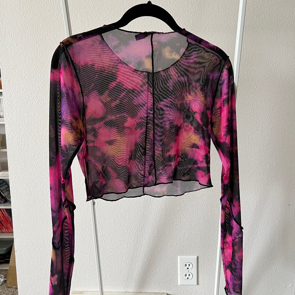 Boohoo Pink, Black & Purple Tie-Dye Sheer Mesh Crop Top - Picture 2 of 2